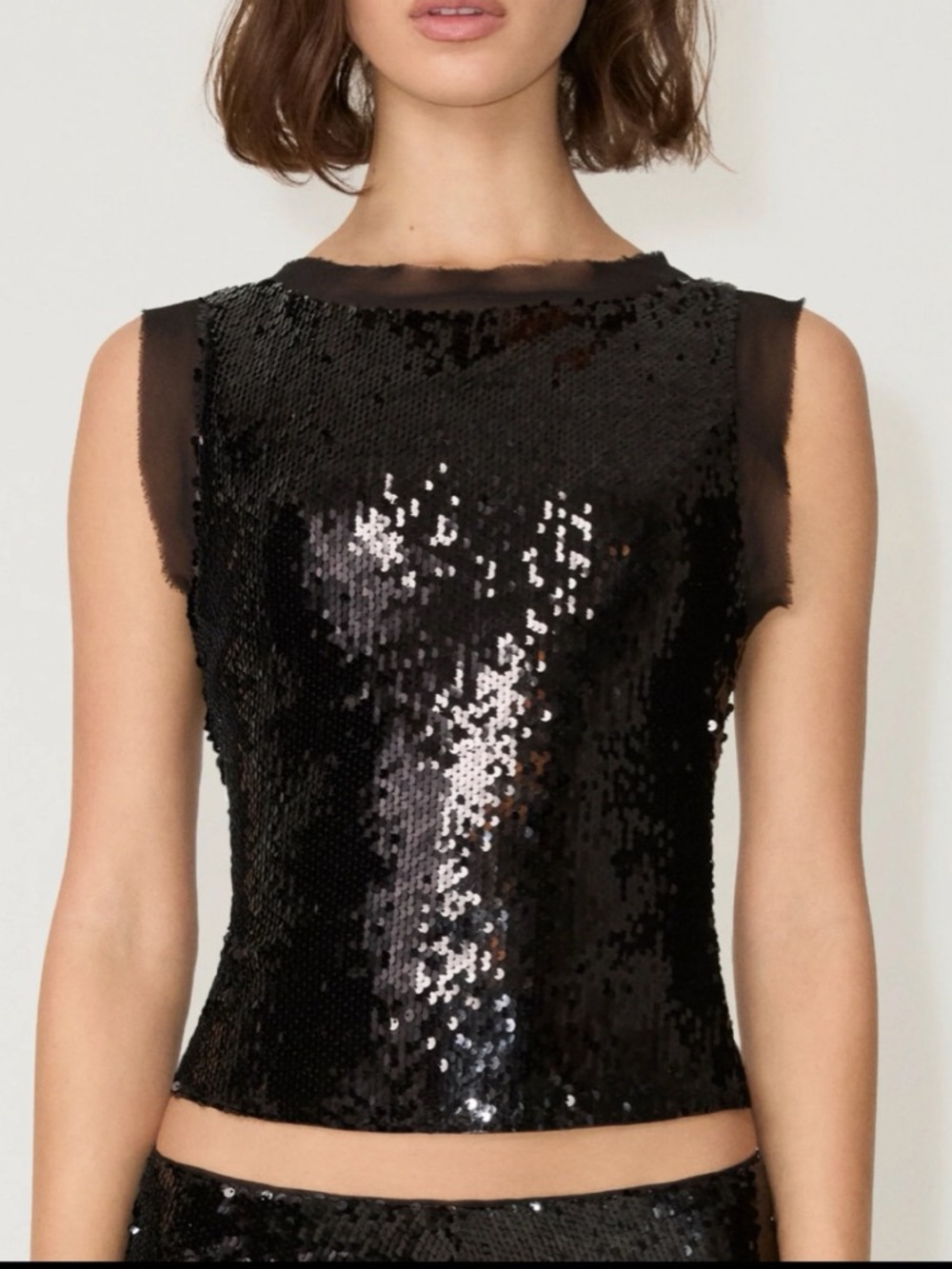 KHY by Kylie Sequin Mesh Trimmed Crop Top XXS